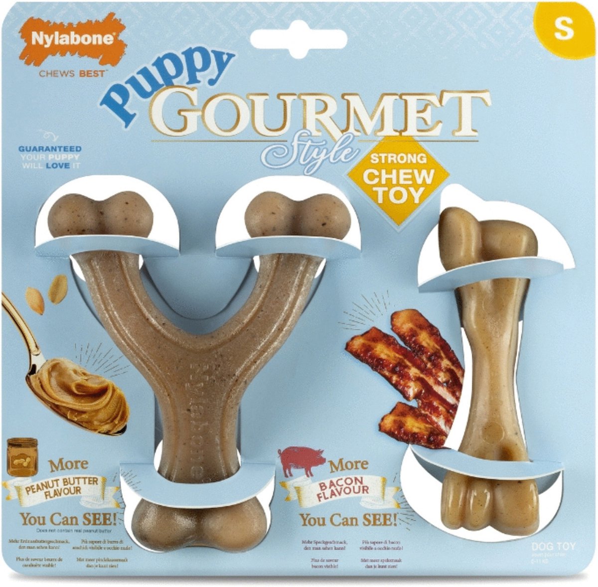 Nylabone cachorro gourmet twin pack - juguetes para perros - tocino con mantequilla de maní pequeño