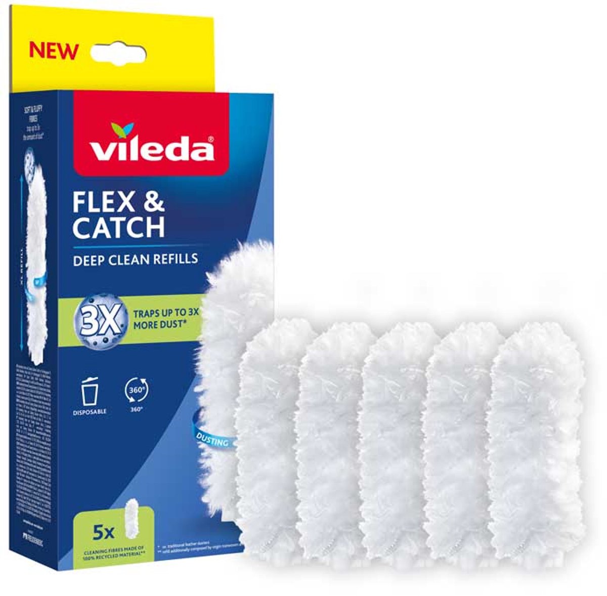 Vileda flex catch - stofdoek navullingen - 5 stuks - 360° ontwerp - milieuvriendelijk