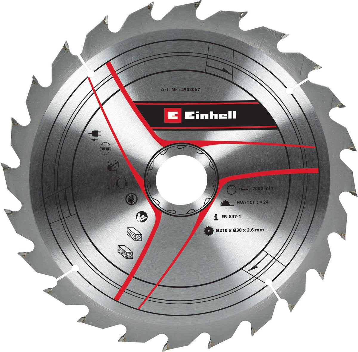 Hoja de sierra TCT de carburo Einhell - ø210 x 30 x 1,6 mm - 24 dientes