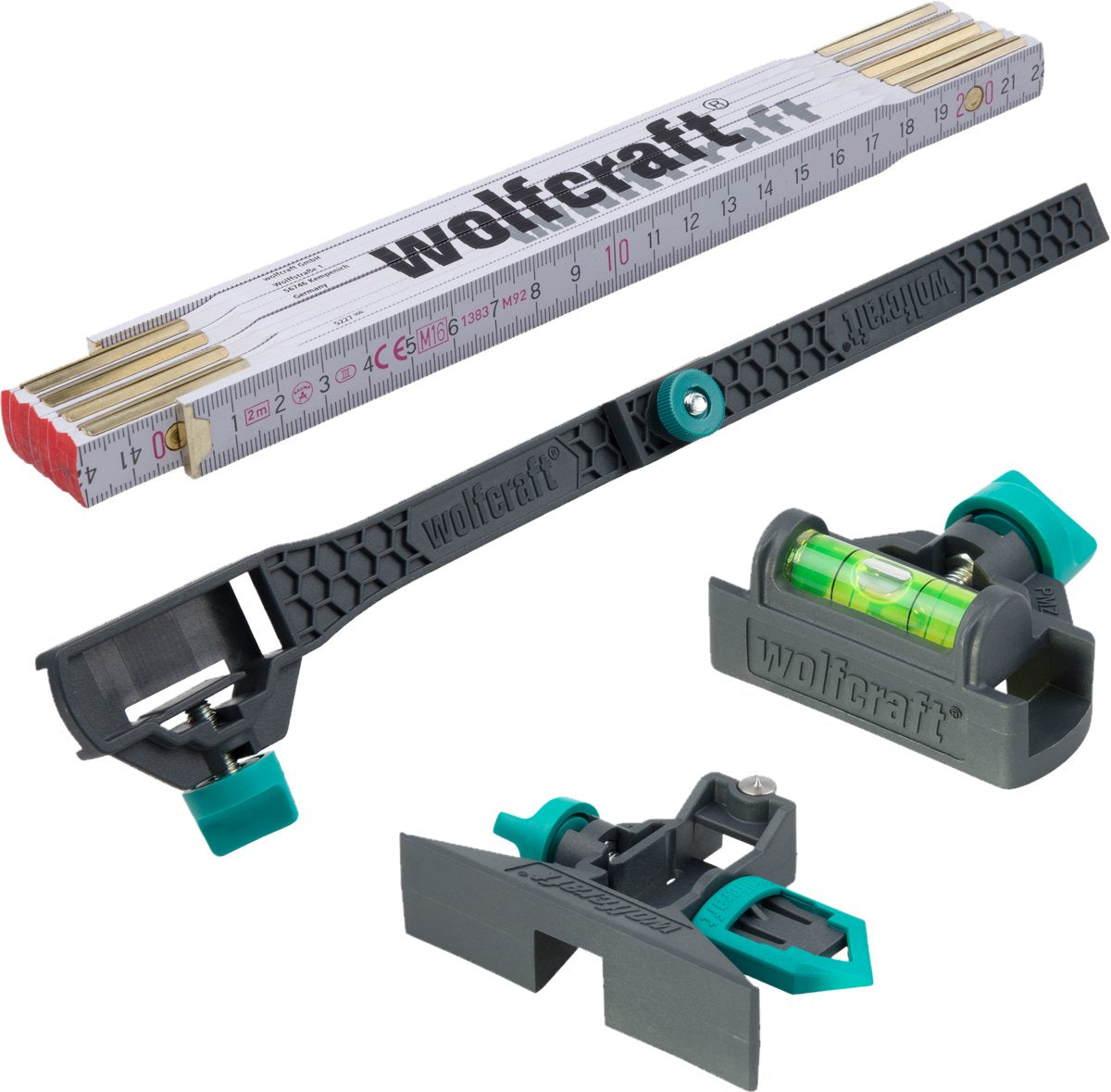 Wolfcraft - set righelli pieghevoli - 4 pezzi - adattatore dimensioni interne - livella - 8623000