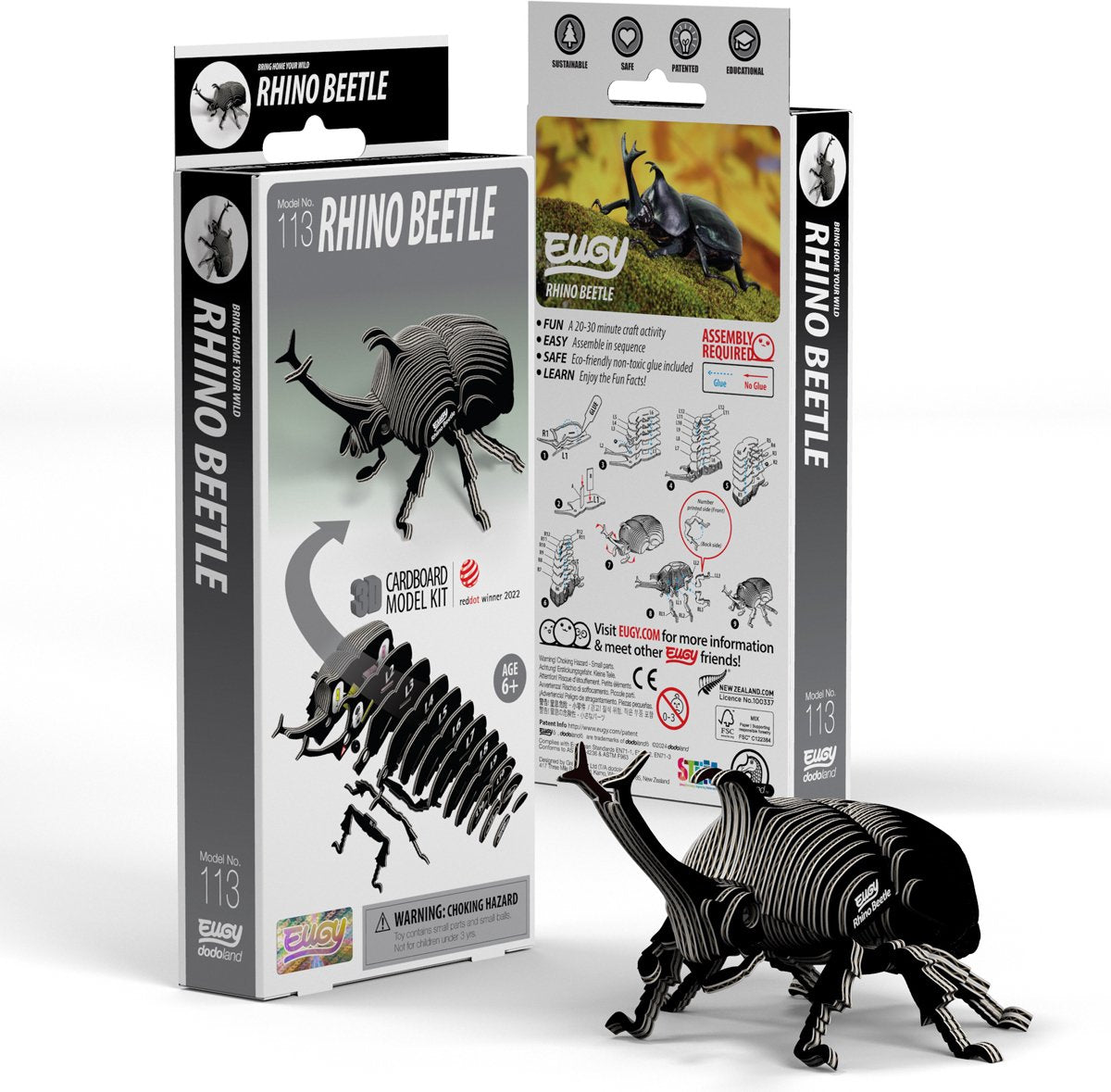 Puzzle 3d Eugy - scarabeo rinoceronte - insetti - sostenibile - collezionali tutti - 6 anni