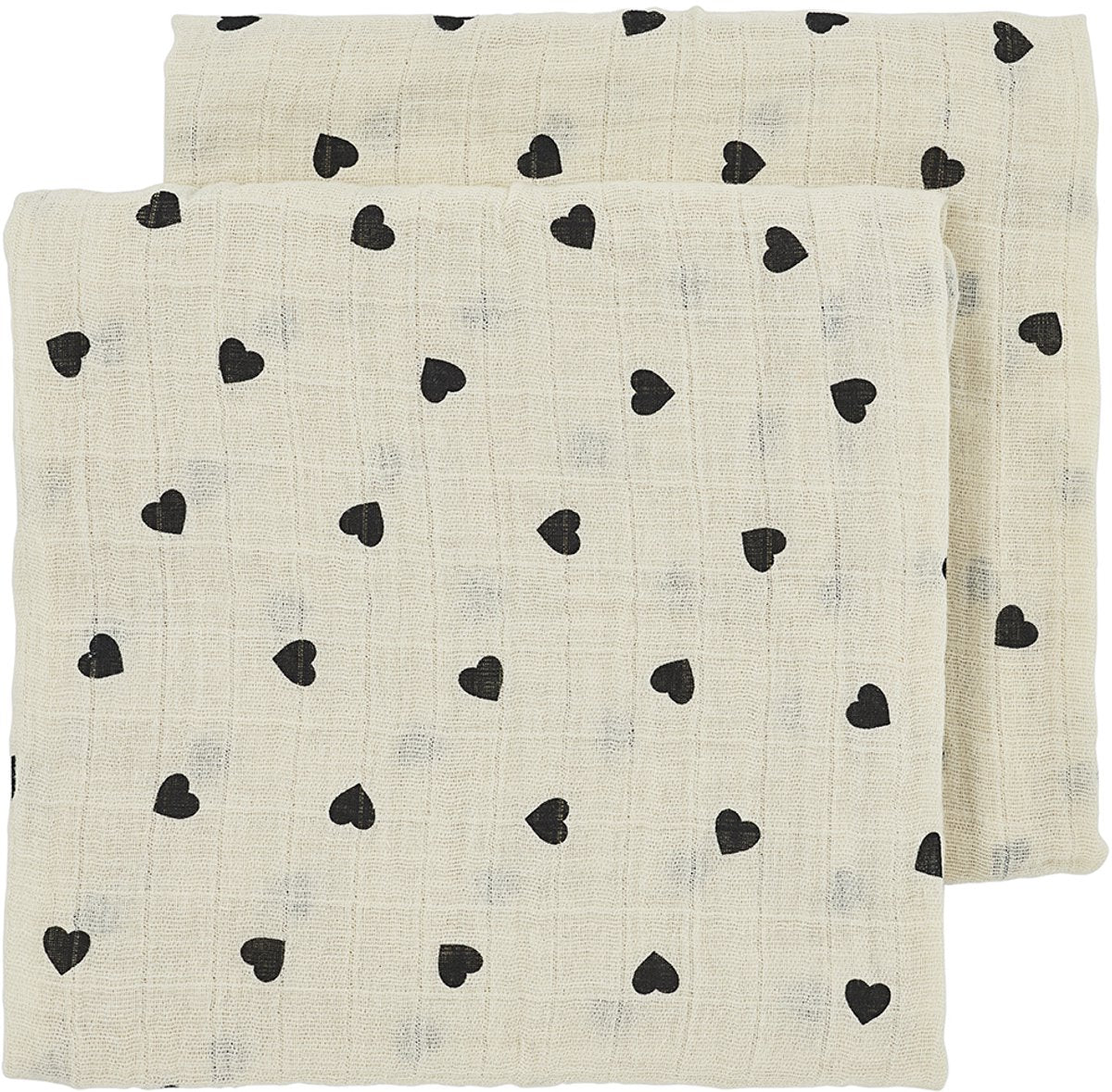 Meyco baby sweet heart pre-washed hydrofiele doeken - 2-pack - pre-washed hydrofiel - soft sand black - 70x70cm