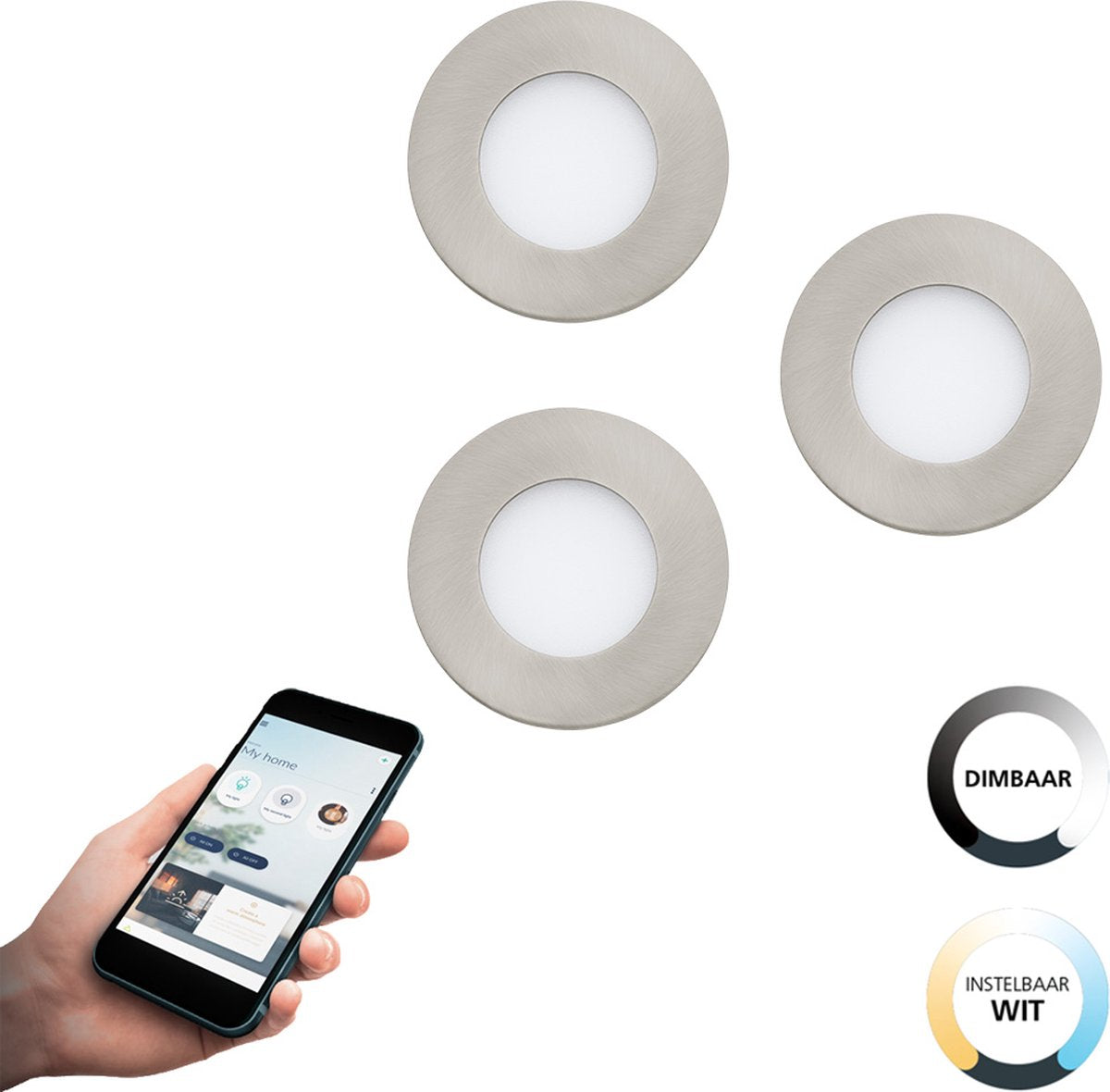 Eglo connect.z fueva-z smart inbouwlamp - ø 8,5 cm - grijs wit - set 3 spots - instelbaar wit licht - dimbaar - zigbee