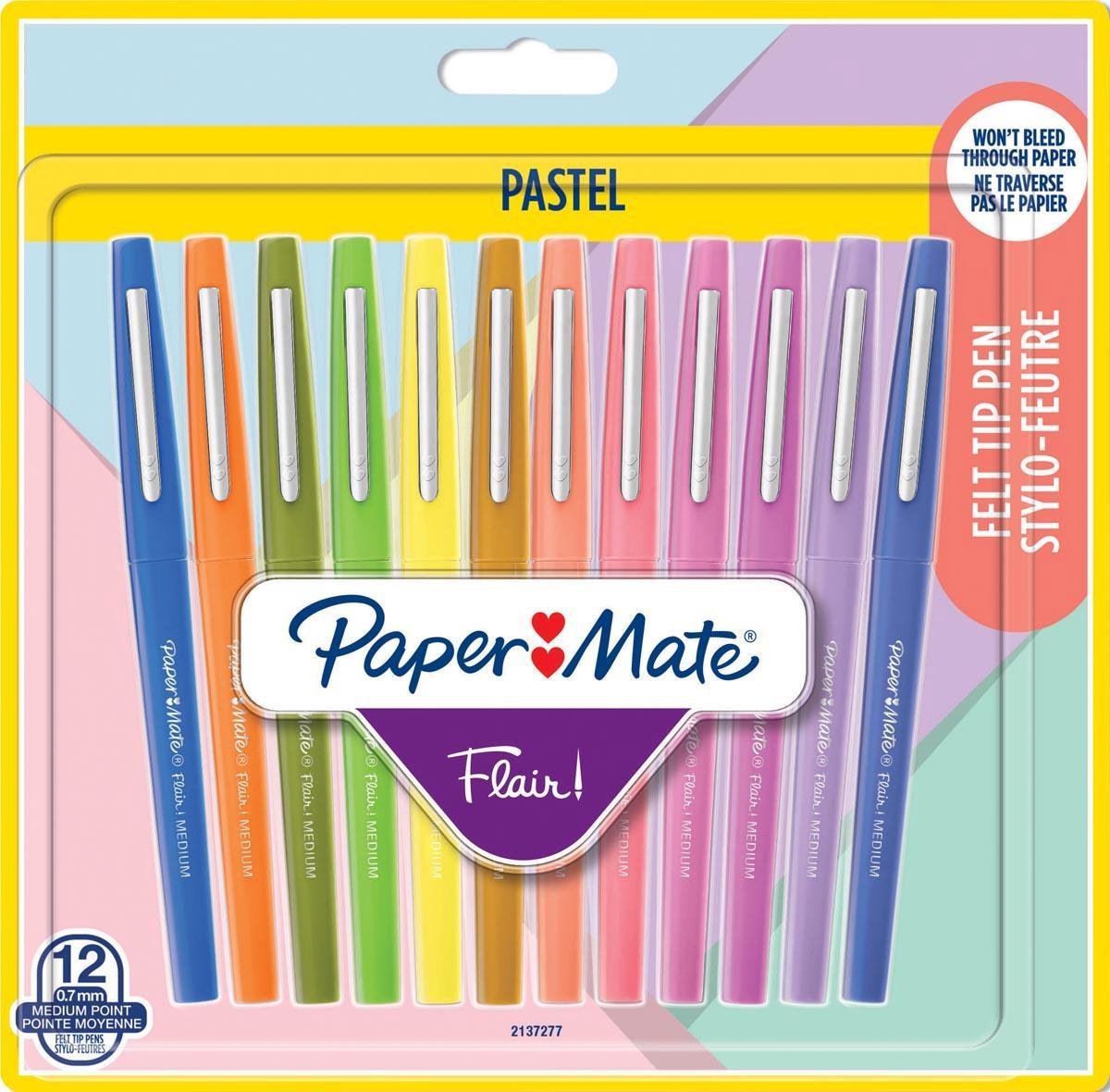 Pennarelli Paper Mate Flair | punto medio (0,7 mm) | vari colori pastello | 12 pezzi