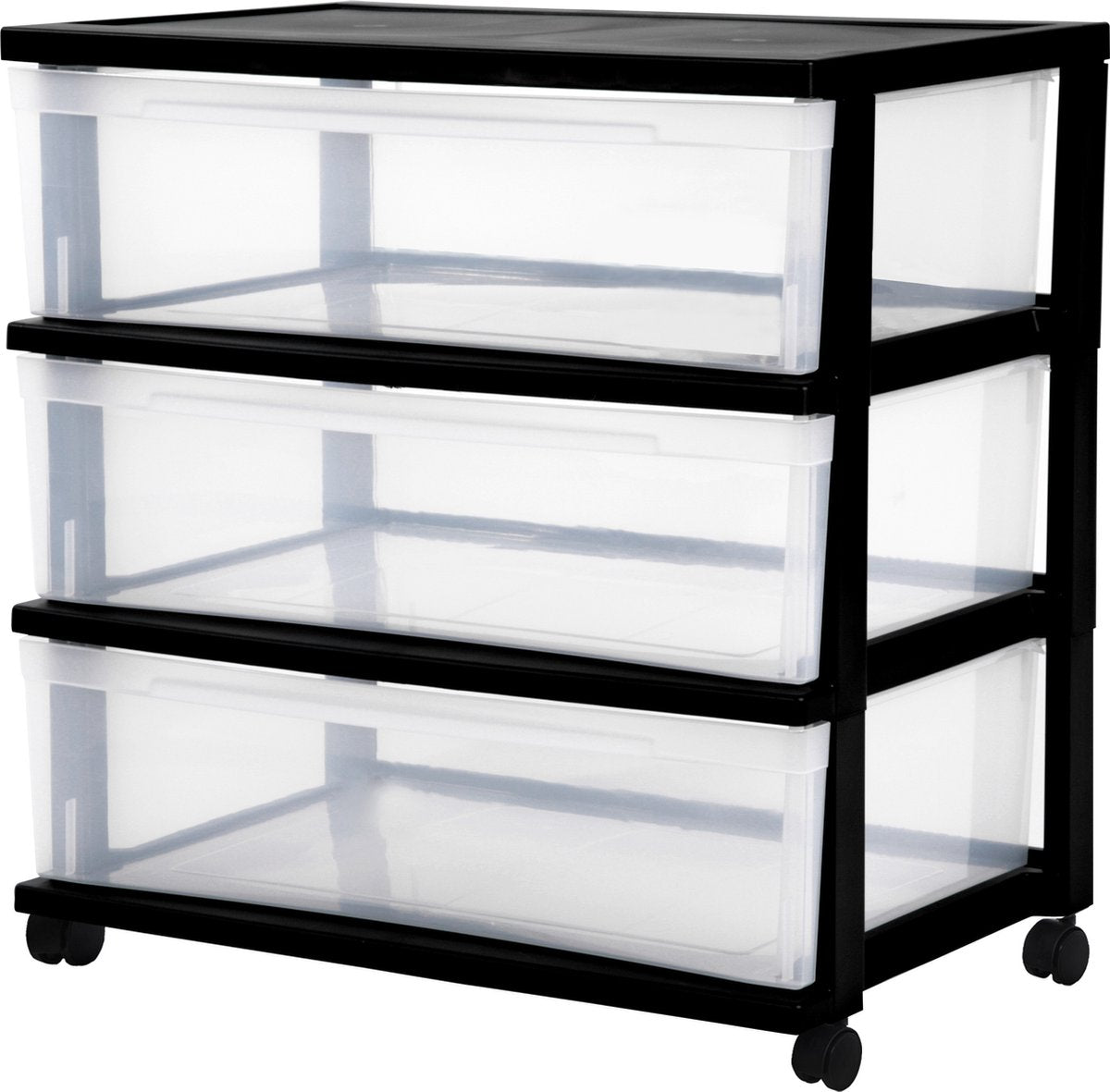 Nuovo sistema di cassettiere Iris Wide - 3 cassetti x 30 l - plastica - nero trasparente - con ruote