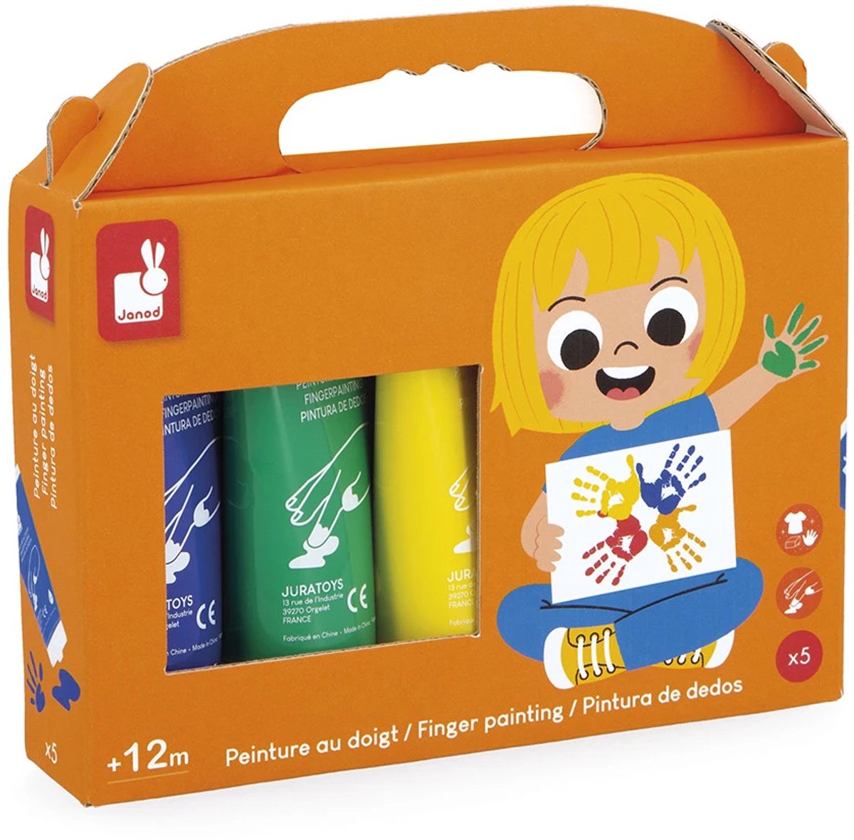 Janod - colo - pittura con le dita - set con 5 colori diversi