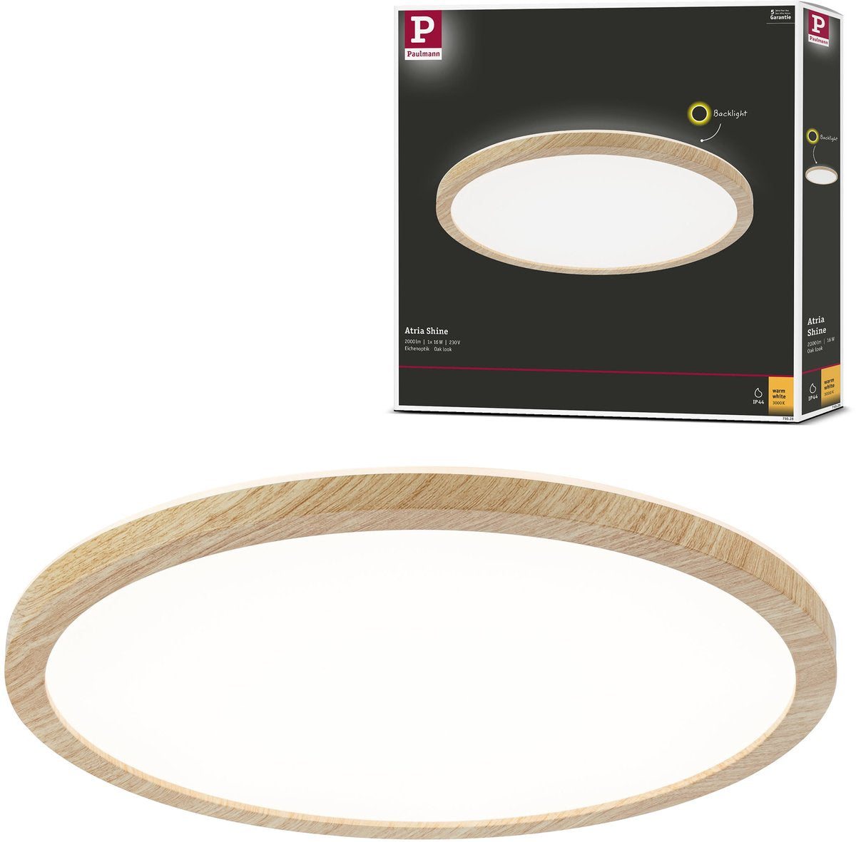 Paulmann Panel LED atria brillo retroiluminación ip44 redondo 293 mm 16w 1600lm 3000k aspecto madera