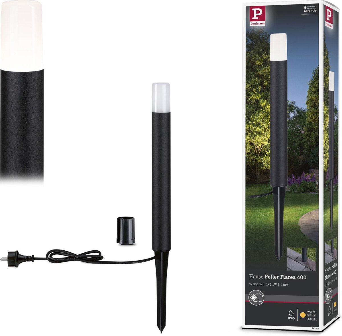 Paulmann Baliza LED flarea ip65 400mm 3000k 3.1w 280lm 230v negro aluminio