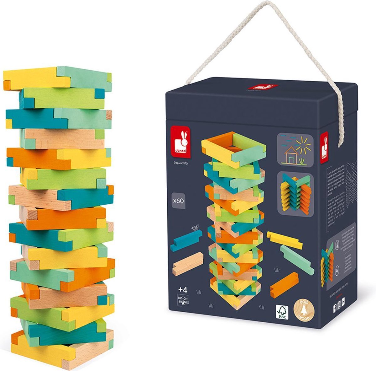 Janod - caja de construcción de madera con bloques de construcción