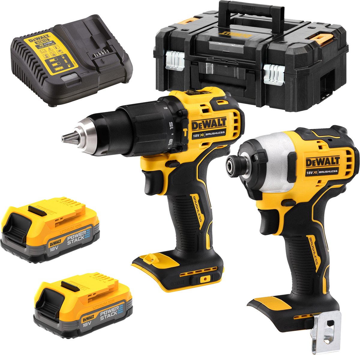 Dewalt dck2062e2t set combinato di batterie 2 pezzi 18v xr 1.7ah power stack in tstak