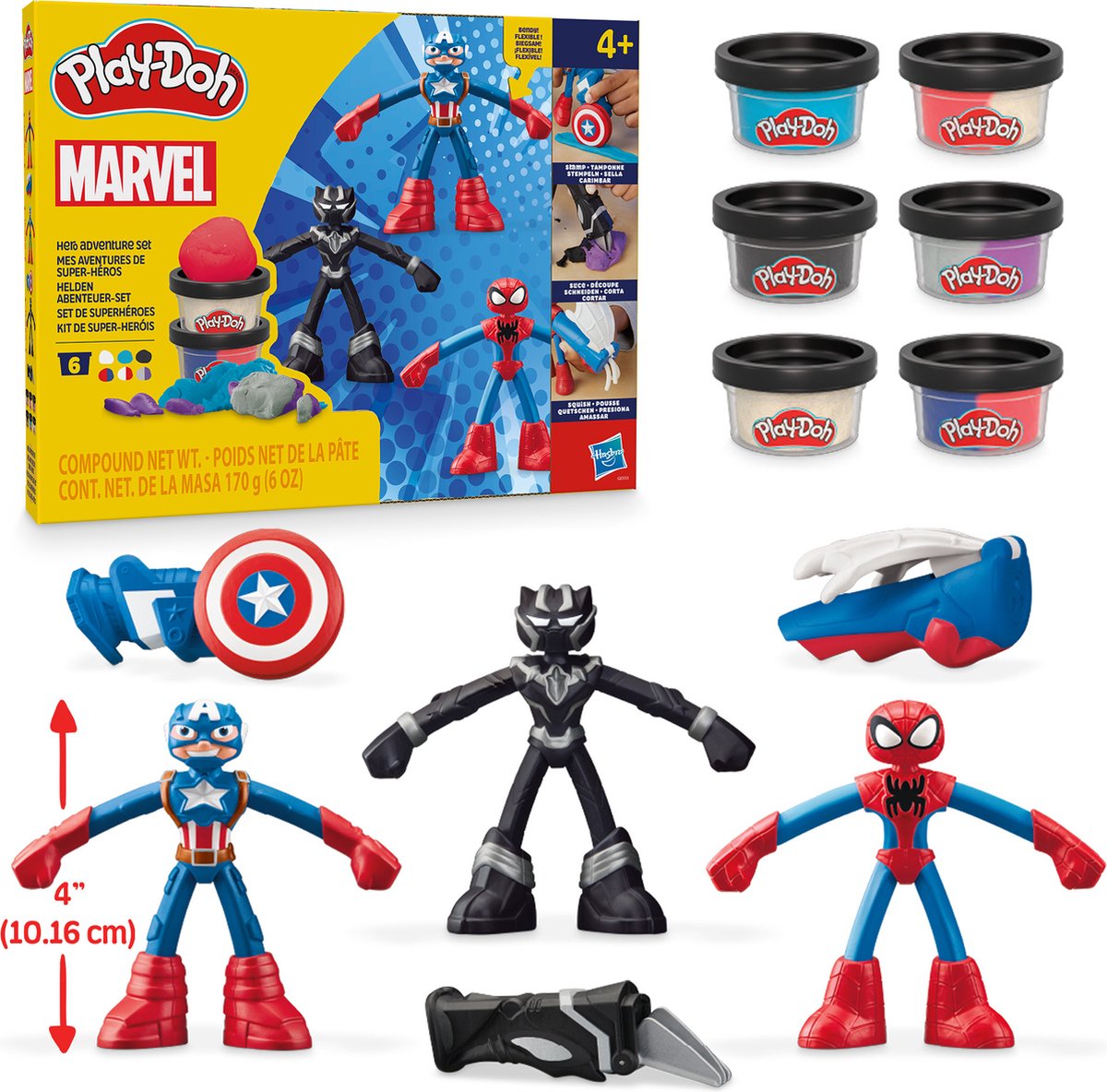 Set da gioco Play-doh Marvel Hero Adventures - argilla da modellare - incluse 3 figure - Spider-Man - Pantera Nera - Capitan America