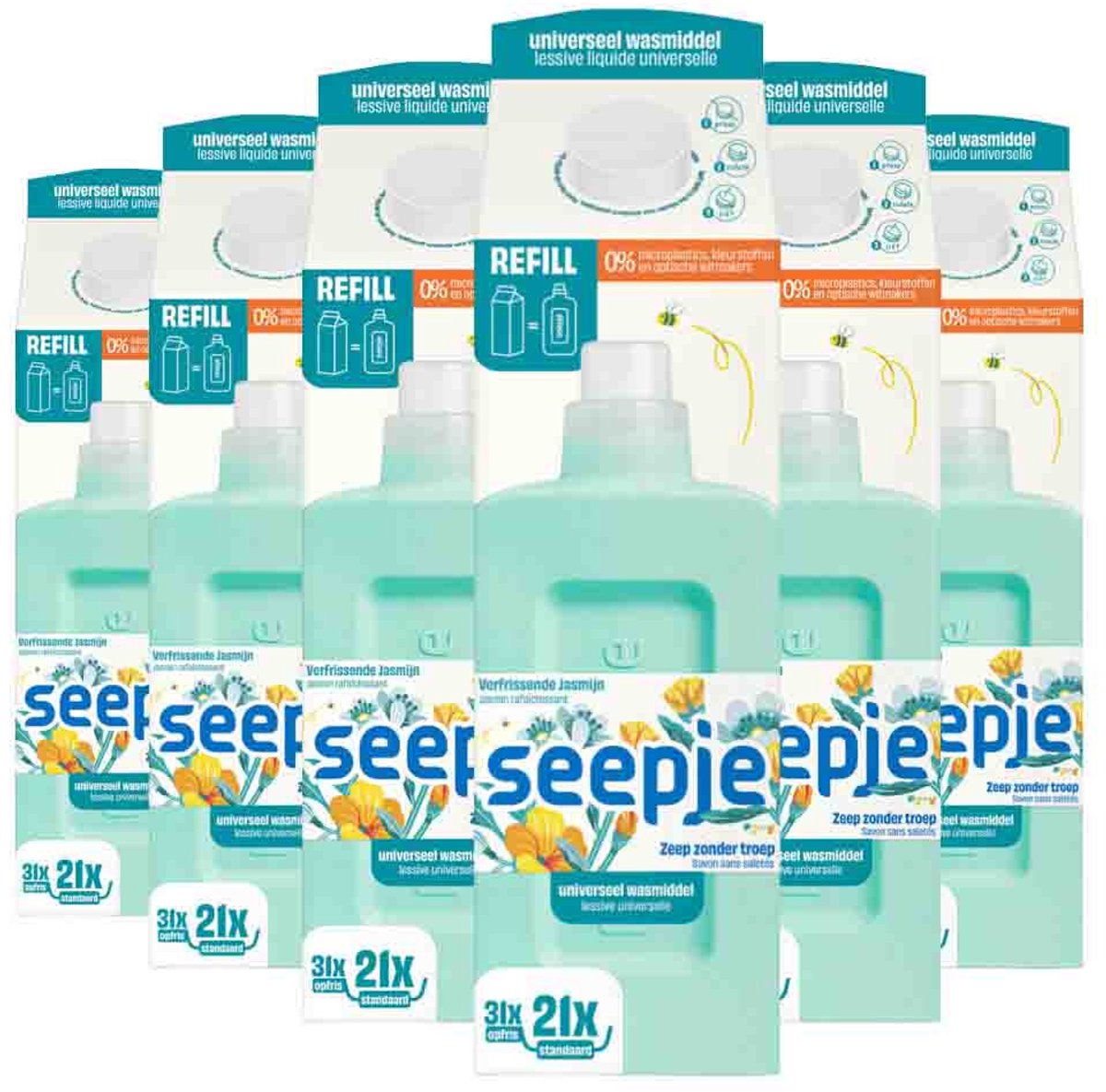 Seepje wasmiddel refill pak universeel - 6 x 945 ml - voordeelverpakking
