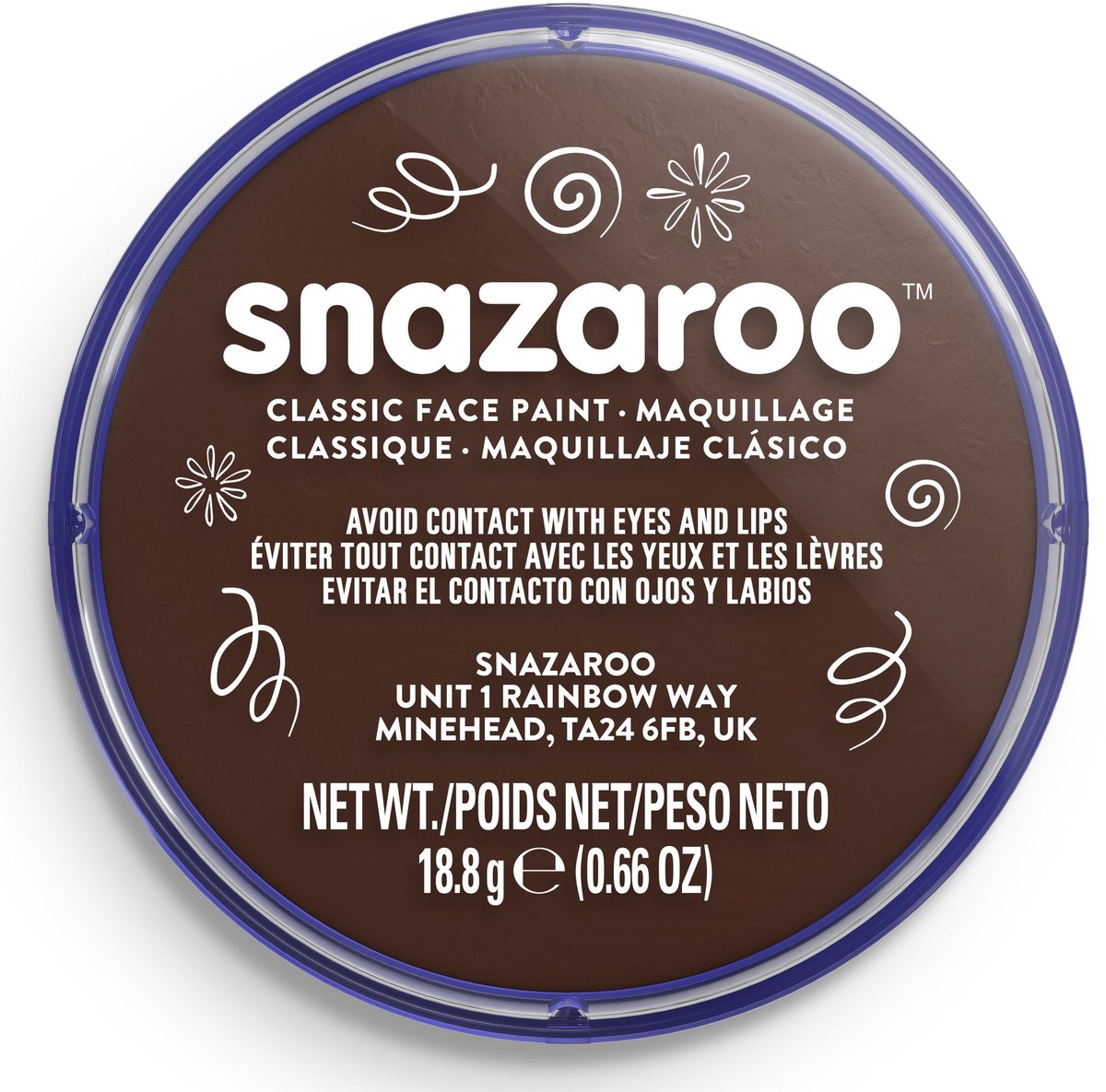 Snazaroo 1118999 - marrone scuro - pittura per il viso acqua per bambini da 18 ml per bambini e adulti