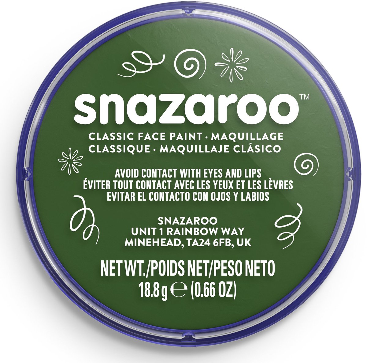 Snazaroo 1118455 - verde scuro - pittura per il viso acqua per bambini da 18 ml per bambini e adulti