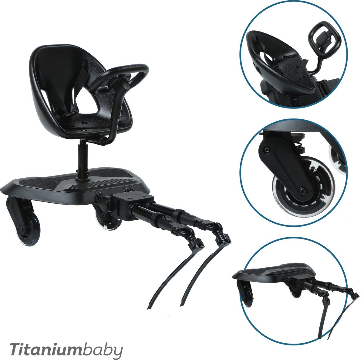 Tavola con ruote per bambini in titanio smart joy2ride con sedile tutto nero