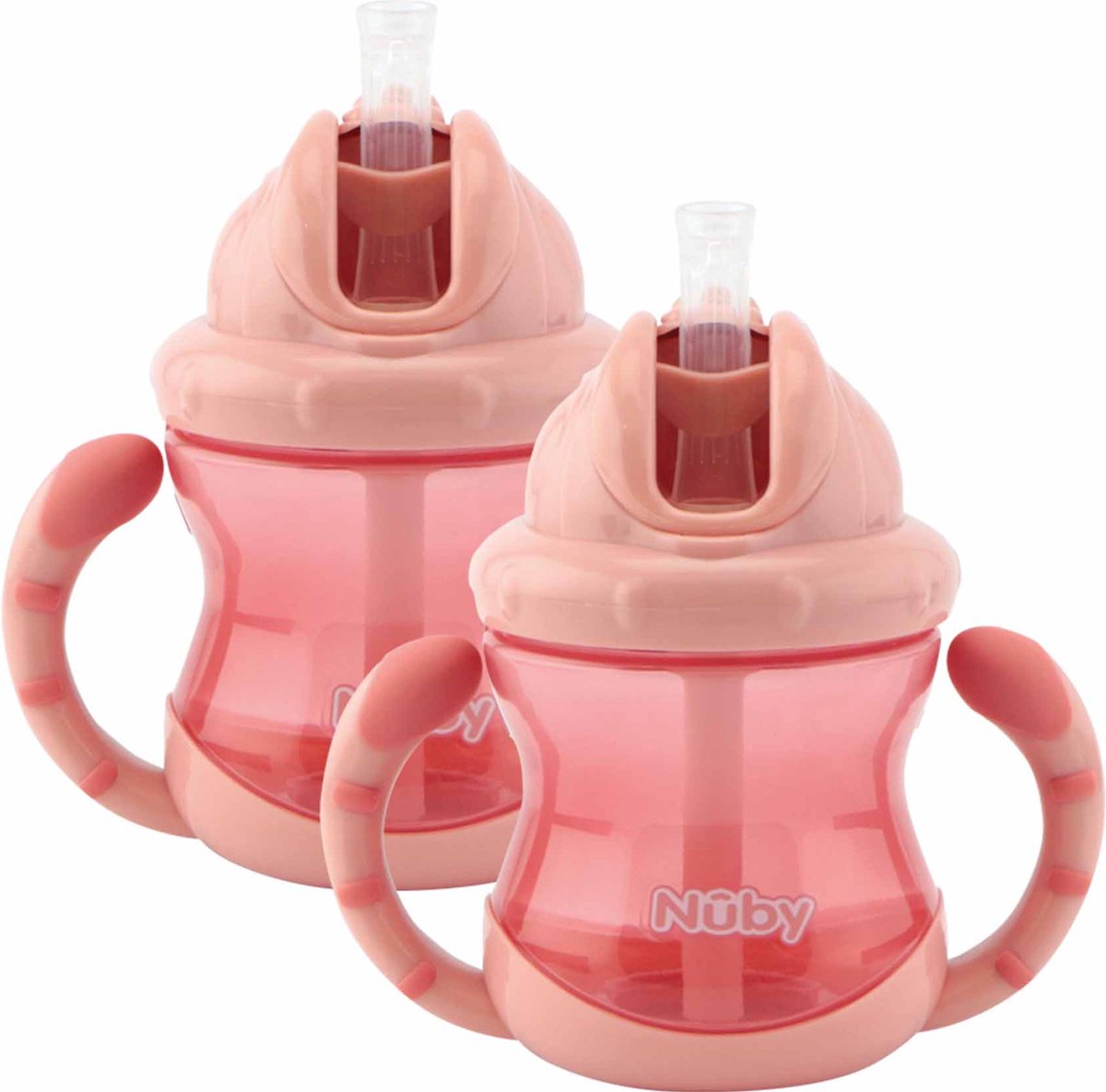 Nûby - bicchiere antigoccia flip-it con manici - confezione da 2 - rosa - 240 ml - 12+ mesi