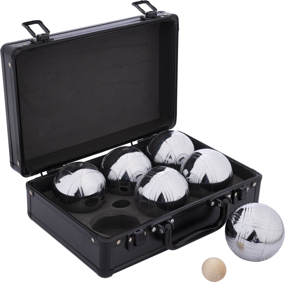 Engelhart jeu de boules set 6 balls in black aluminum case – ø74 mm 720 g – metal balls – suitable for any jeu de boules court – pétanque set – longfield