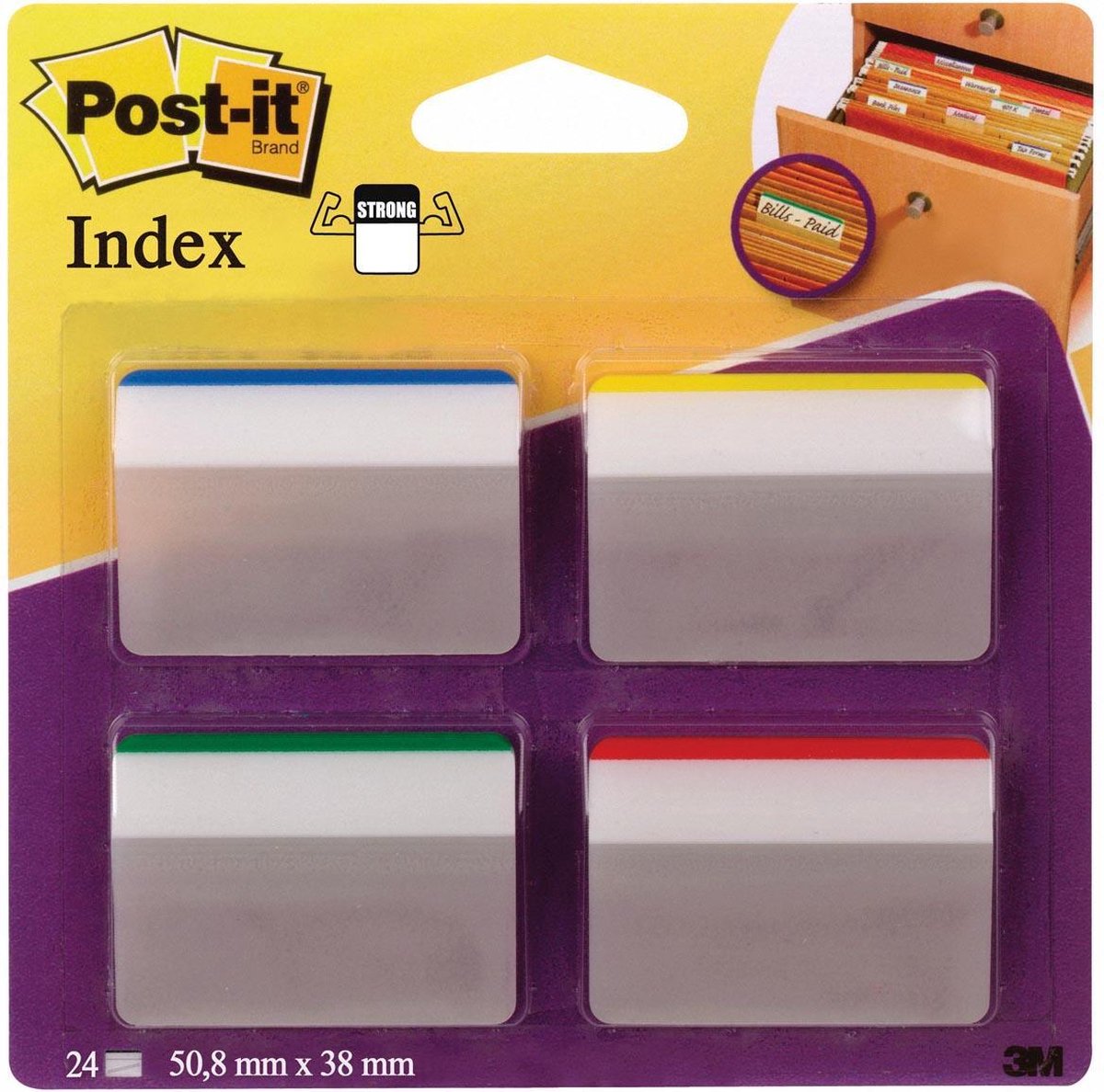 Post-it ® indice forte - per cartelle sospese - blu, verde, rosso, giallo