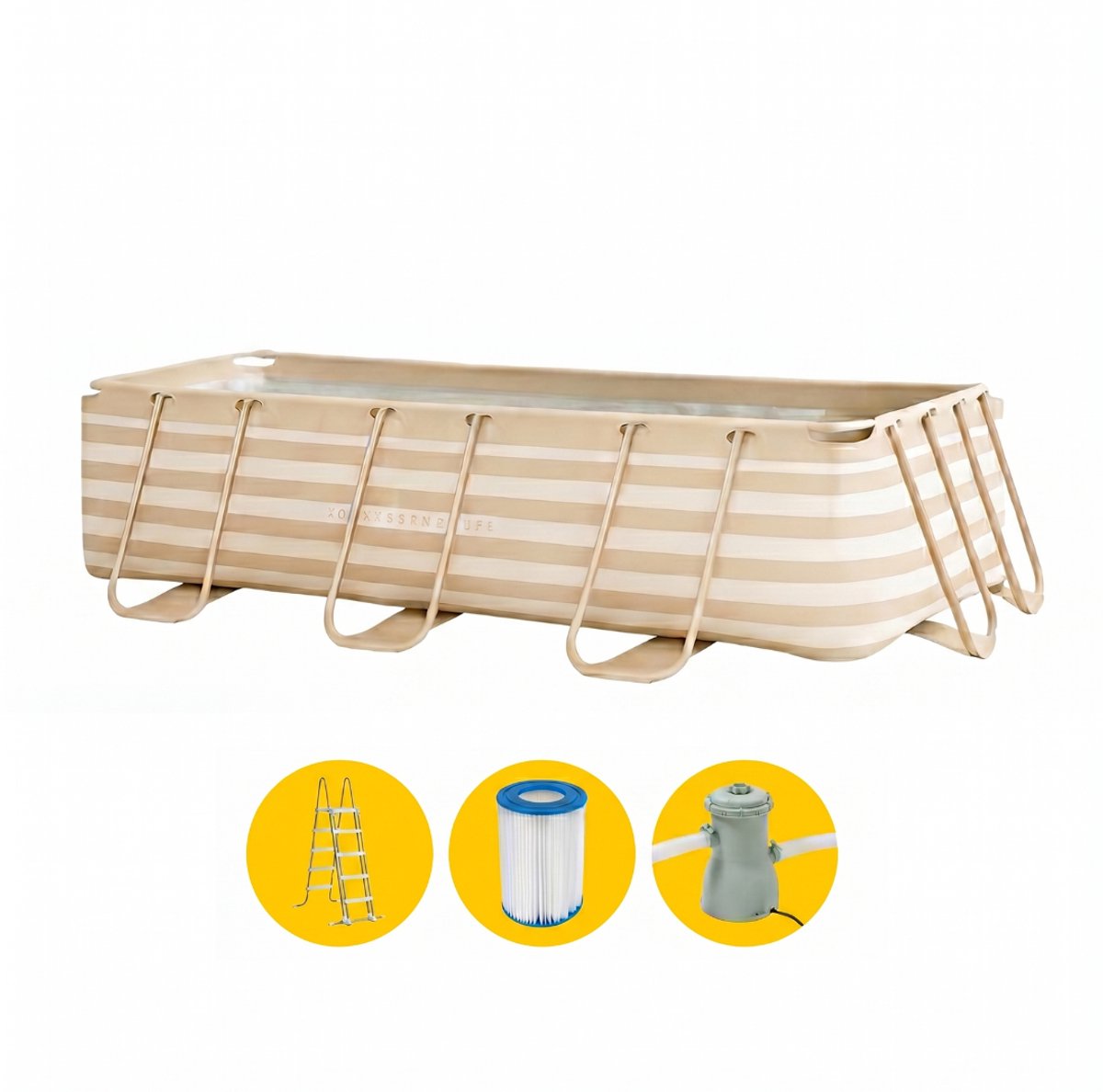 Elementos básicos de natación - piscina con estructura de 4 metros + bomba de filtración + escaleras - rayas beige - piscina elevada