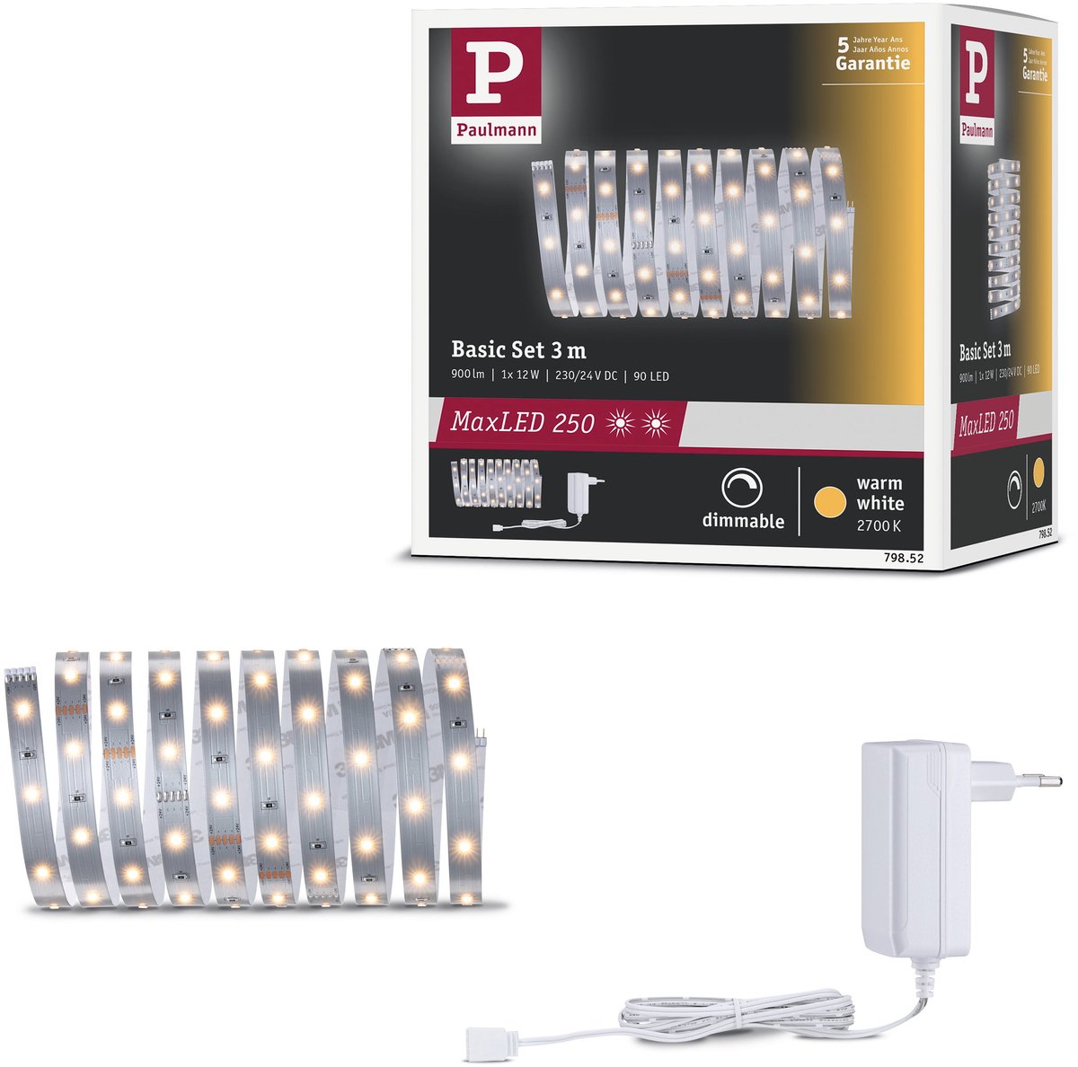 Paulmann maxled 250 striscia led set base 3m 2700k 3m 12w 300lm m 30 led m 2700k 24va