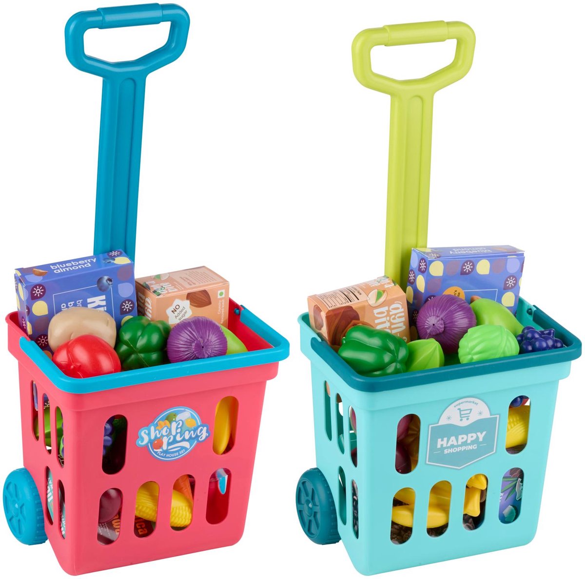Eddy Toys - set da gioco con cibo e carrello della spesa - 21 pezzi - carrello della spesa per bambini con accessori - accessori del negozio di giocattoli - 1 set casuale