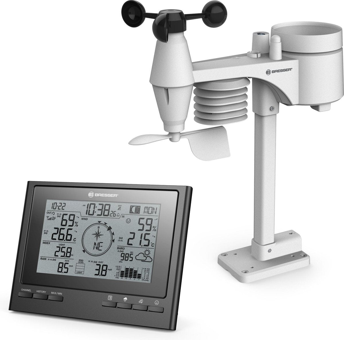 Bresser weerstation climatescout - 7-in1 zwart - draadloos - voor binnen buiten - met 360° windmeter