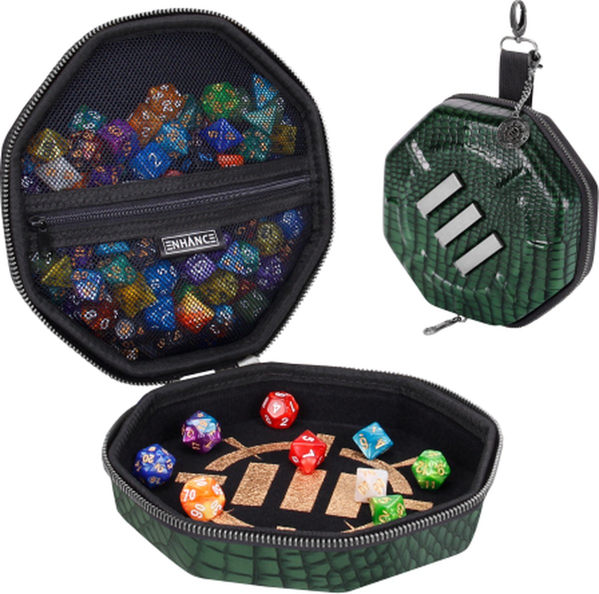 Geronimo games enhance - dice tray case collector's edition (green) - dice case and game board in 1