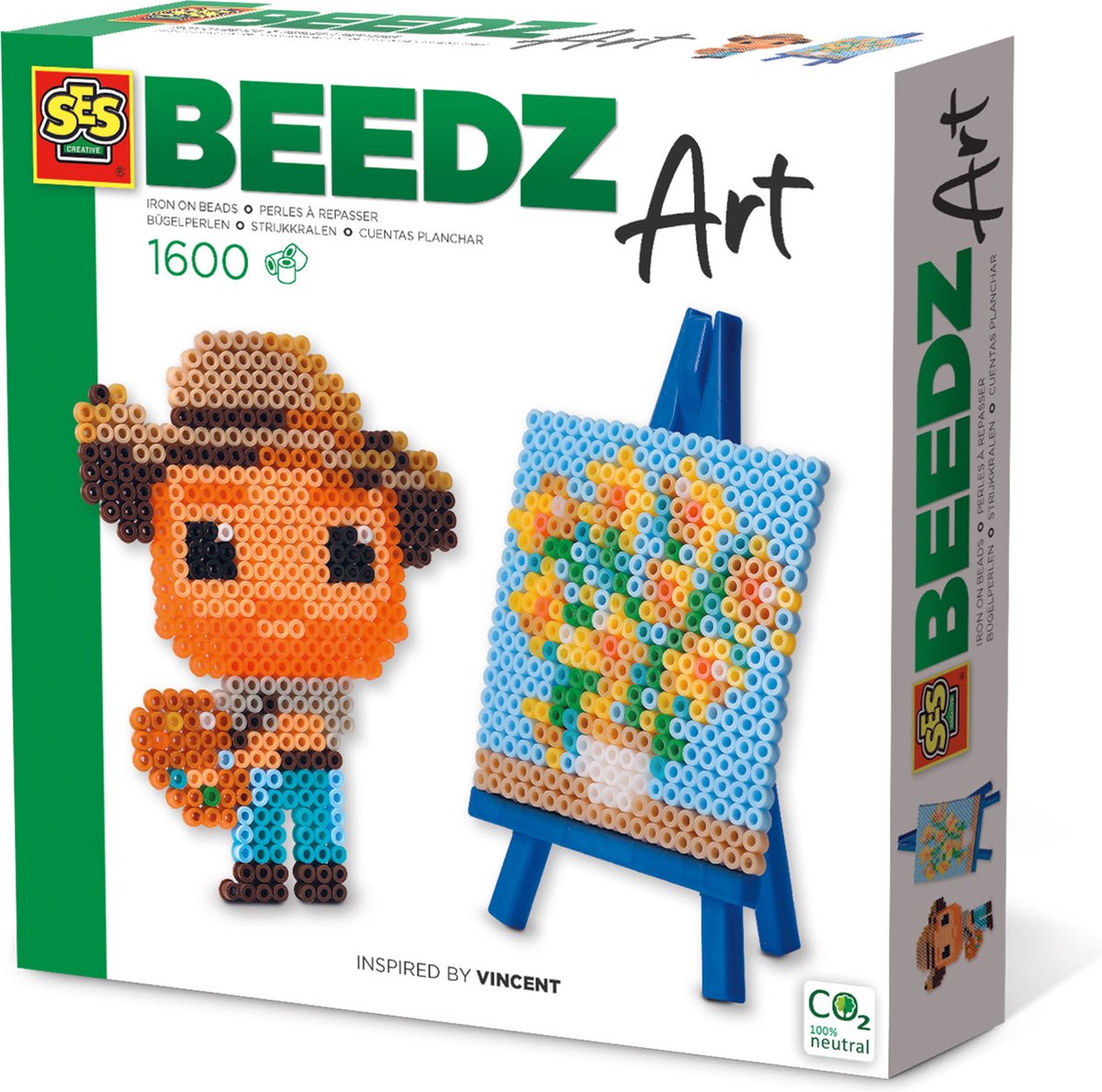 Ses creative ses - beedz art - mini artista vincent - con mini caballete - sin PVC - 1600 cuentas termoadhesivas con estante