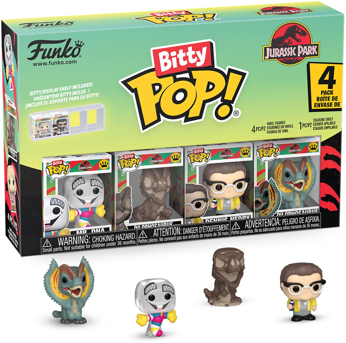 Funko bitty pop pack de 4: parque jurásico - sr. adn