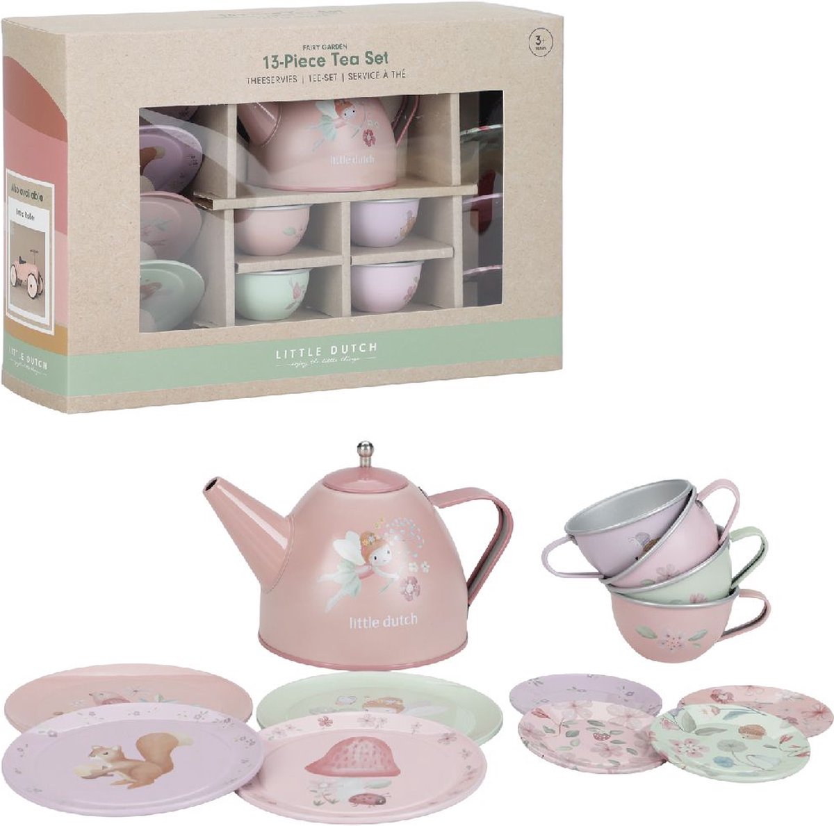 Set da tè in peltro da giardino fata olandese