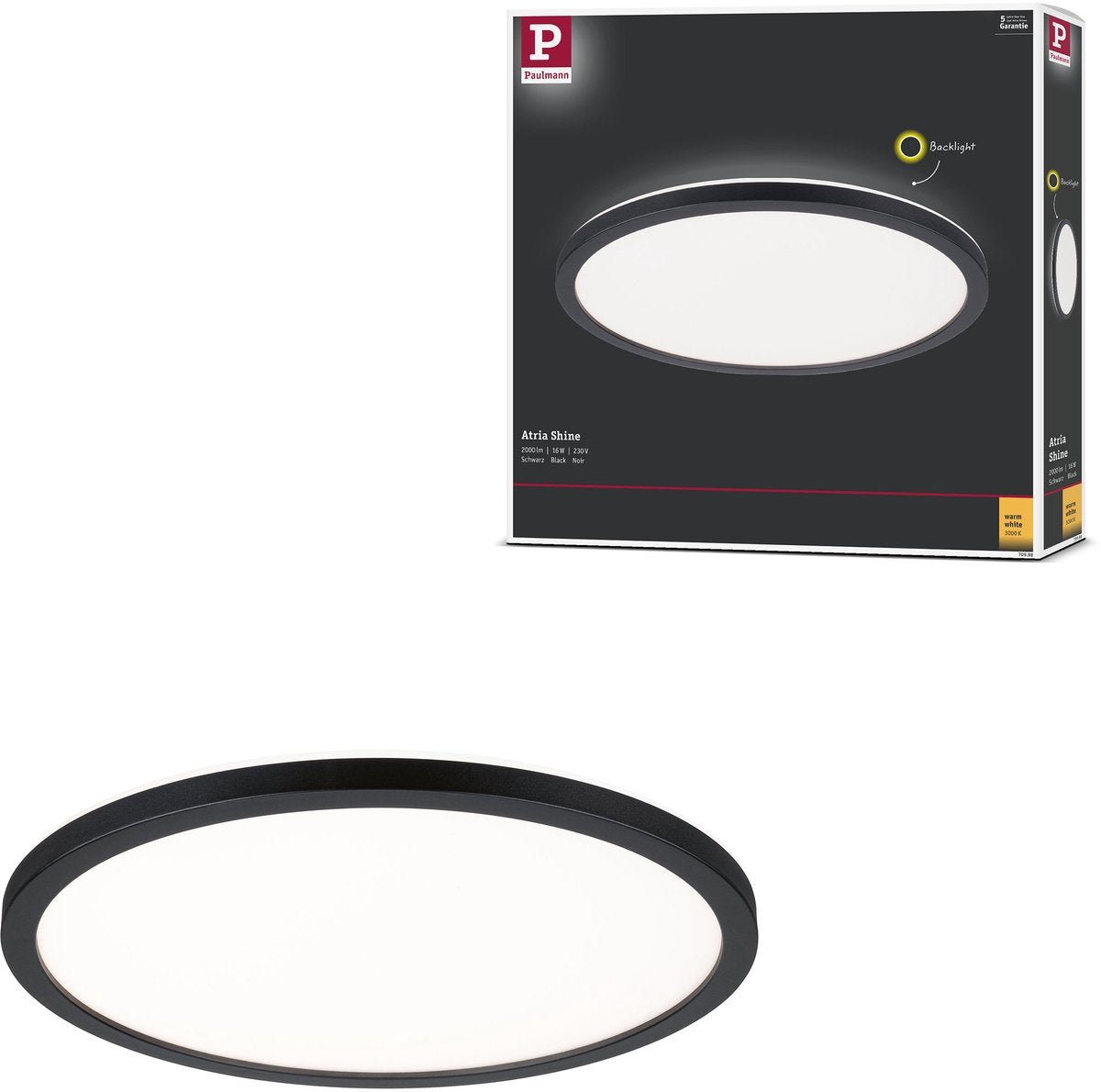 Paulmann Panel LED atria brillo retroiluminación redondo 293 mm 16w 1600lm 3000k negro