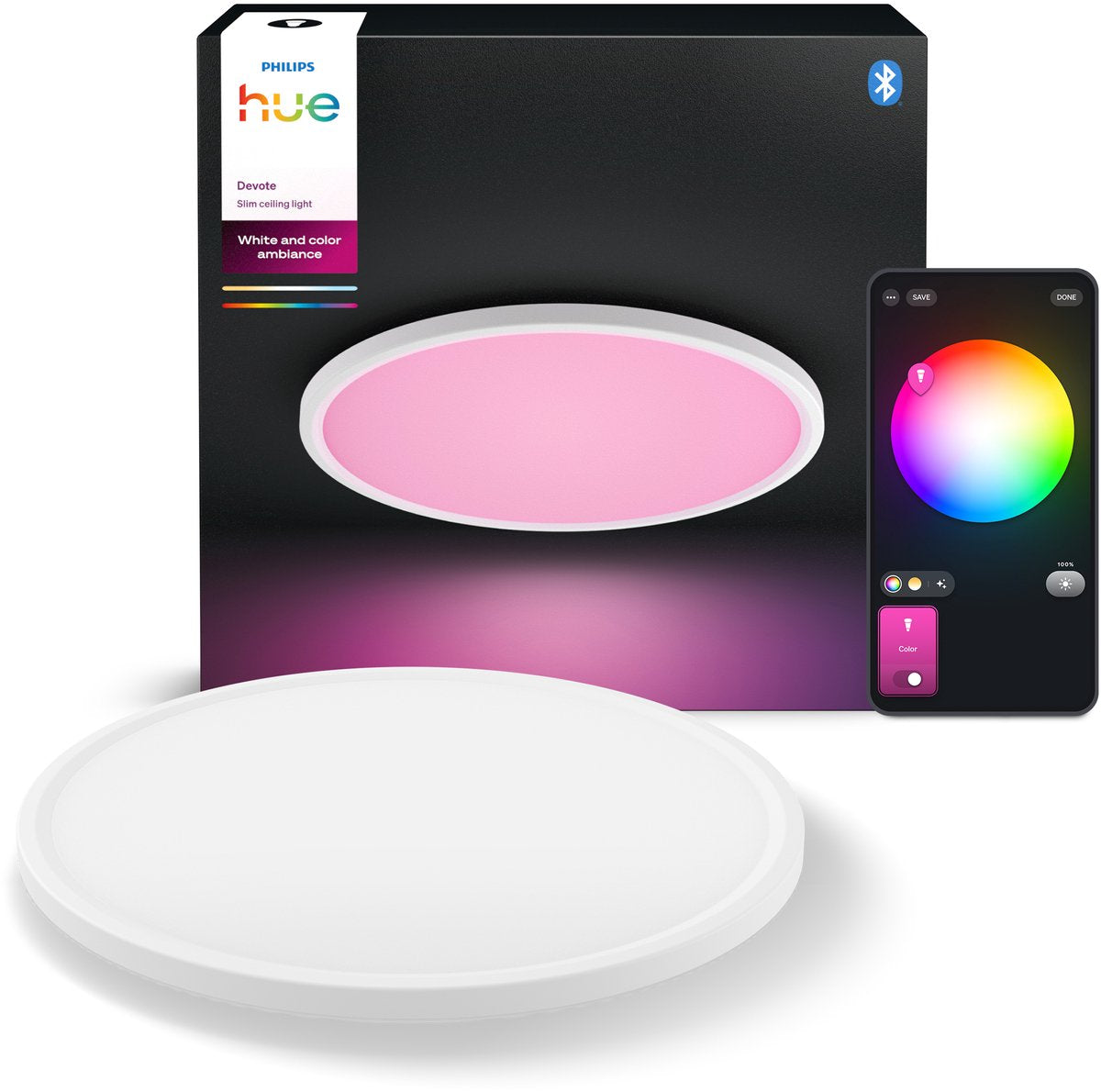 Philips hue hue devote minimalistische plafondlamp m gelijkmatige lichtverdeling ⌀42,1 cm tot 2900 lumen matwit kunststof