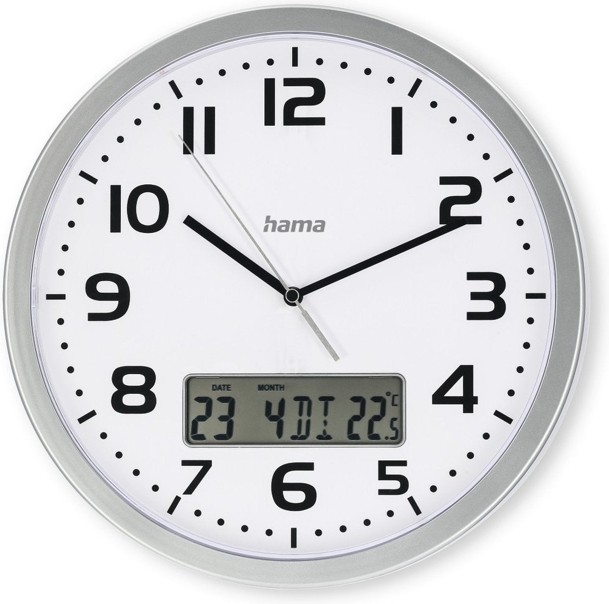 Reloj de pared Hama - Moorea - indicador de fecha y temperatura - plateado