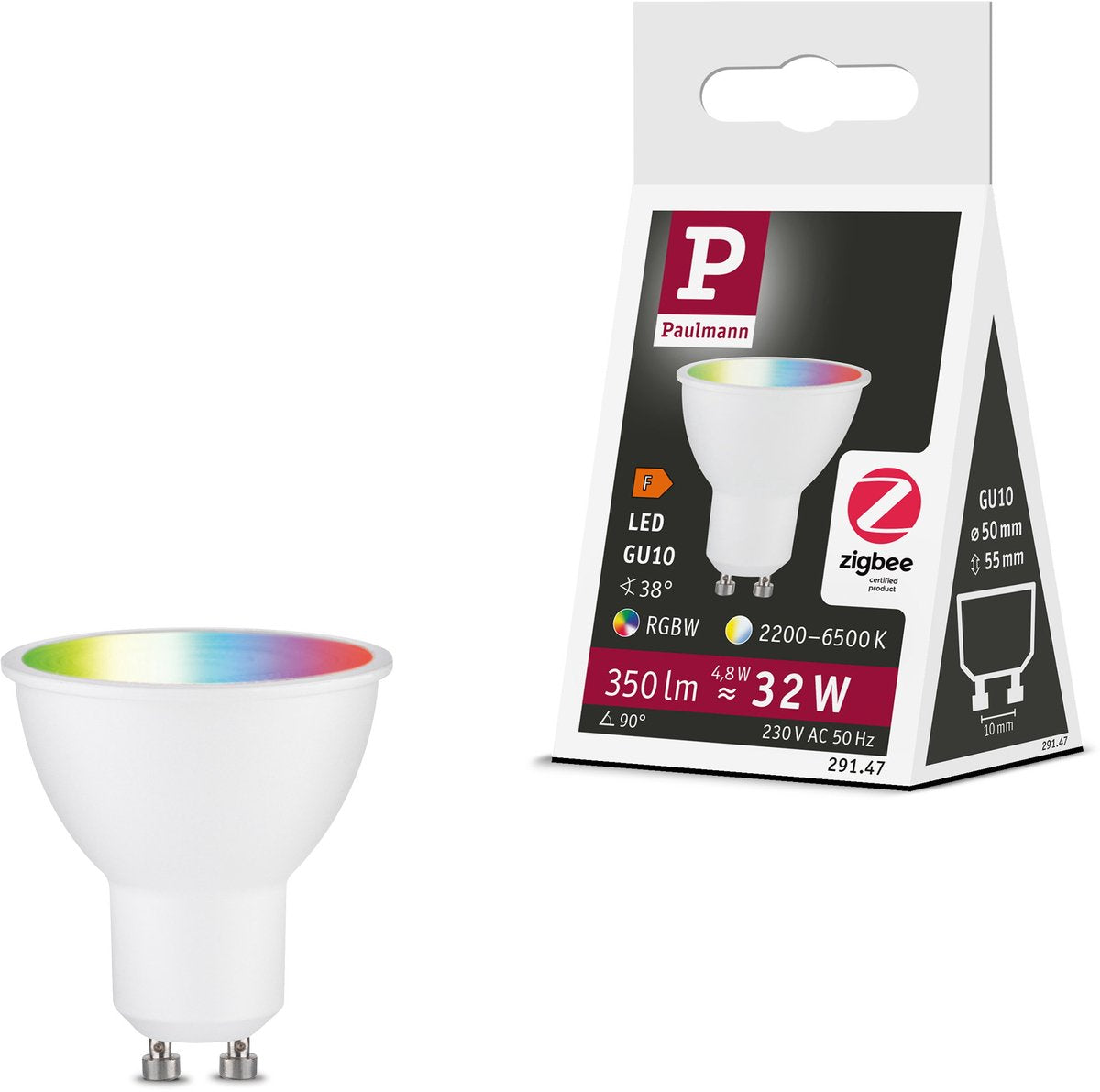 Paulmann standaard 230 v smart home zigbee 3.0 led-reflector gu10 350lm 4,8w rgbw+ dimbaar wit mat