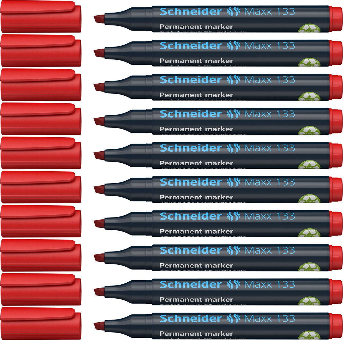 Schneider schrijfwaren schneider permanent marker - maxx 133 - beitelpunt - rood - 10 stuks - s-113302-10