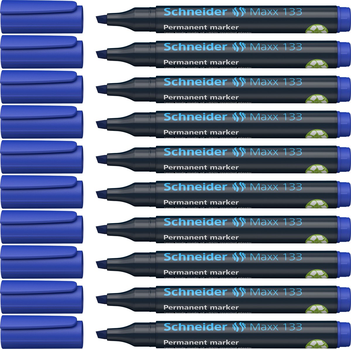 Schneider schrijfwaren schneider permanent marker - maxx 133 - beitelpunt - blauw - 10 stuks - s-113303-10