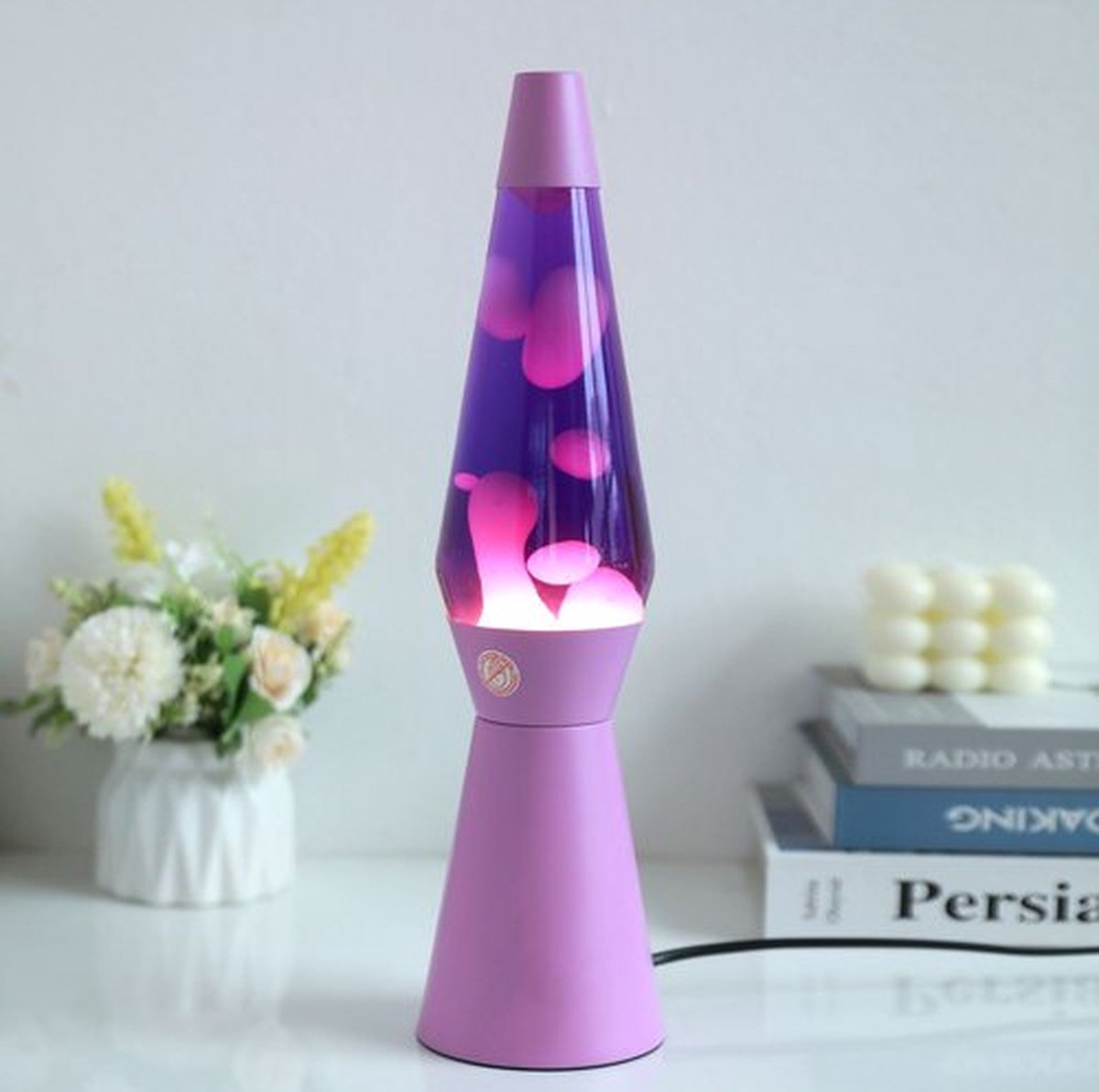 Lampada lava I-total - lampada lava - lampada d'atmosfera - 40x11 cm - vetro alluminio - 30w - viola con lava rosa - base viola - xl2940