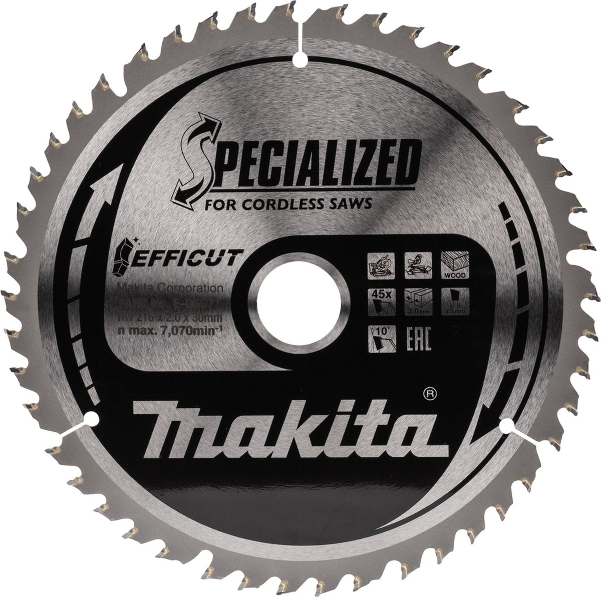 Lama per sega circolare Makita per legno | efficiente | Foro asse ø 216mm 30mm 45d - e-06971