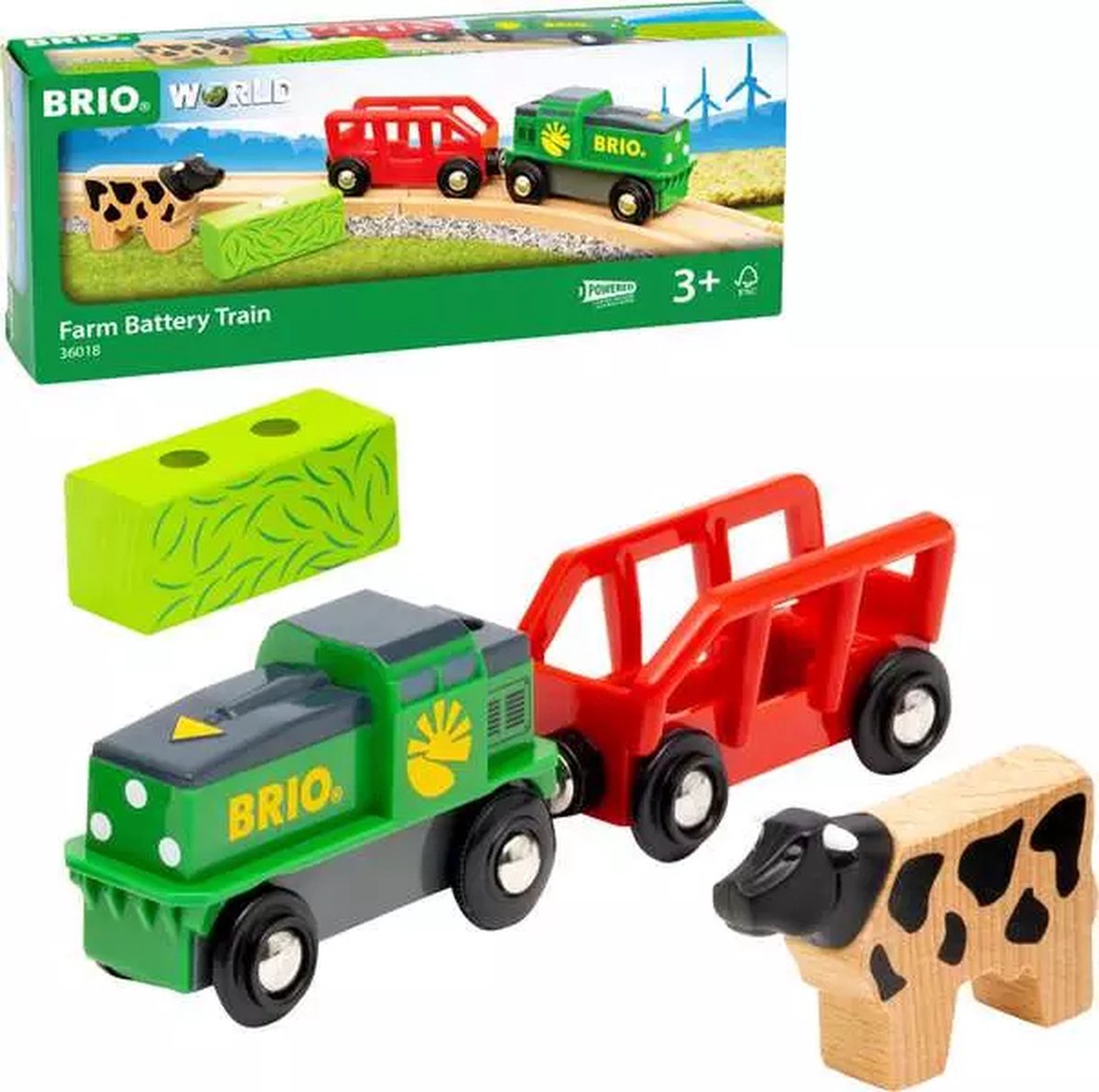 Brio world boerderijtrein op batterijen - speeltrein voor kinderen vanaf 3 jaar - 36018