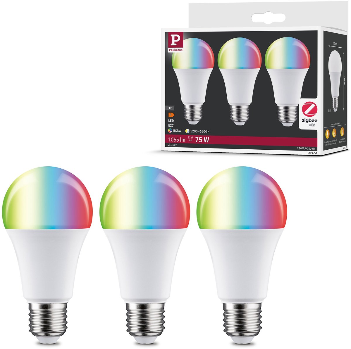 Paulmann standaard 230 v smart home zigbee 3.0 led-gloeilamp e27 3x1055lm 3x11w rgbw+ dimbaar mat