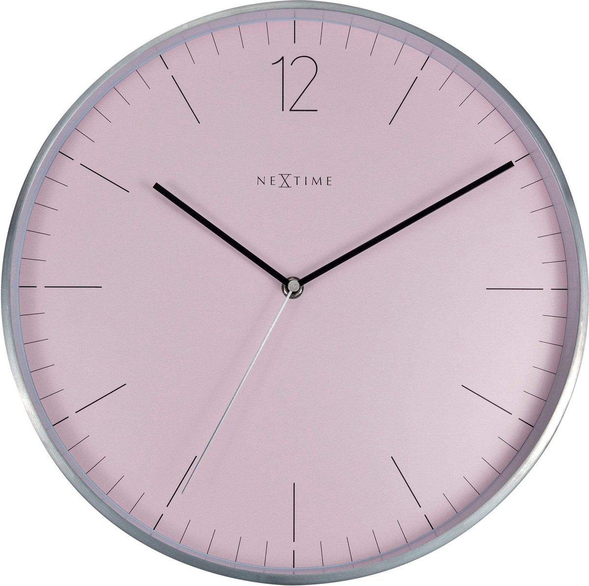 Nextime - wandklok- 34cm-glas metaal- romantisch roze-essential silver