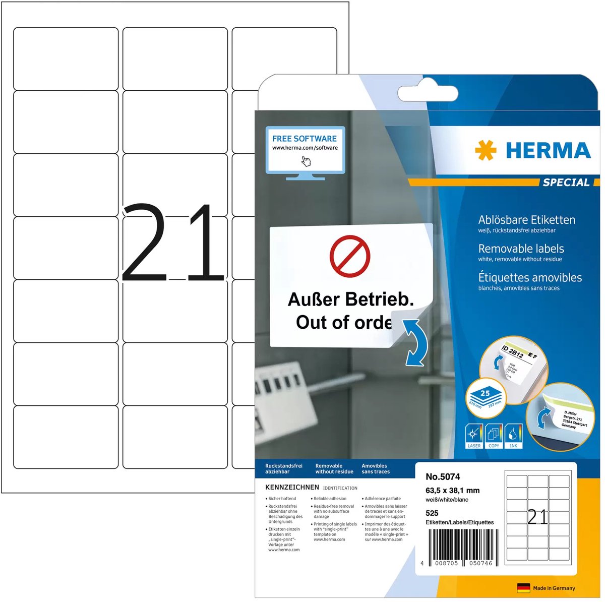 Merkloos sans marque herma labels white 63,5x38,1 removable superprint 525 pcs.