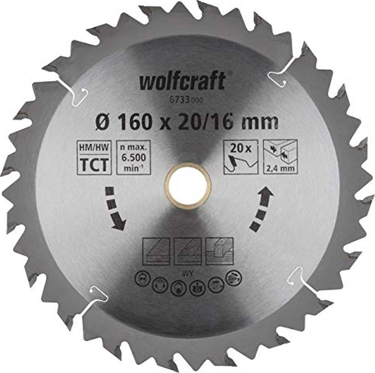 Wolfcraft - lama per sega circolare 160x16mm 160x20mm - 20 denti hm - tagli rapidi e grossolani - 6733000