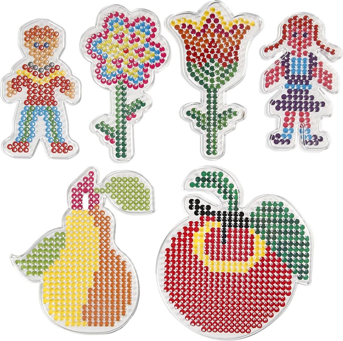 Plato base de la empresa Creativ, flores, niña, niño, manzana y pera, medidas 8,5x14-14x16 cm, mediano, 6 piezas 1 caja