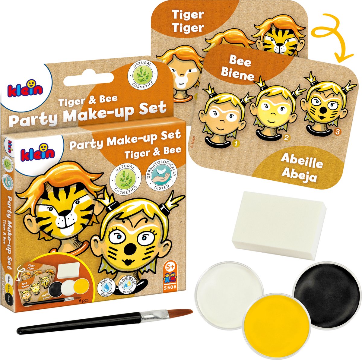 Set trucco per feste Klein Toys 'tiger bee' - tre compresse di vernice in nero, giallo e bianco - certificato secondo ISO 16128 - multicolore