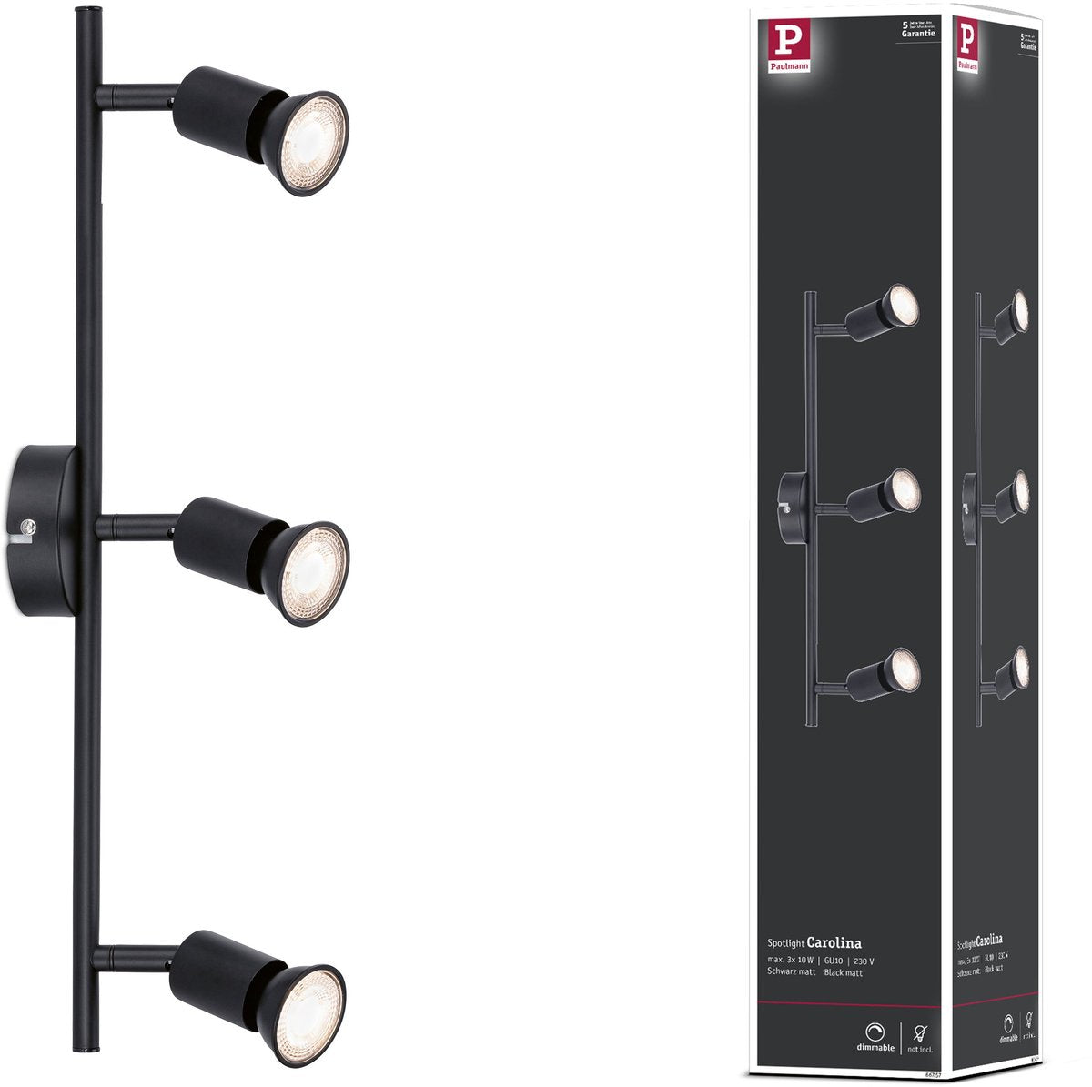 Foco paulmann carolina gu10 230v máx. 3x10w regulable negro mate
