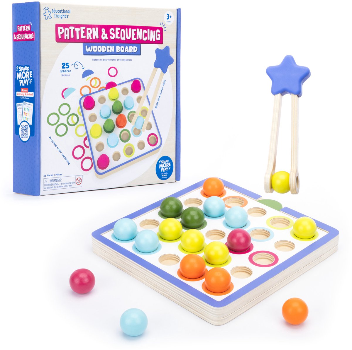 Risorse didattiche Tabellone giocattolo in legno con modelli e sequenze per bambini. - 3+