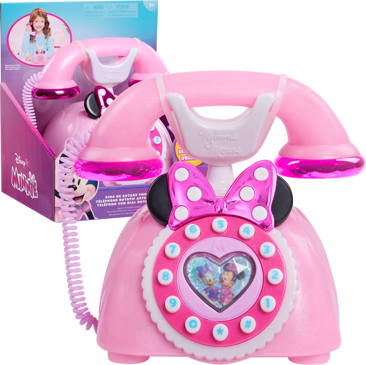 Just play disney junior minnie mouse traditionele draaischijftelefoon roze – met licht geluid