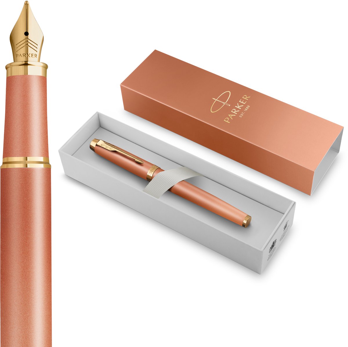 Parker estoy escribiendo rituales pluma estilográfica | refrescante acabado naranja con degradado de color y detalles dorados | punta fina | tinta azul | embalaje de regalo