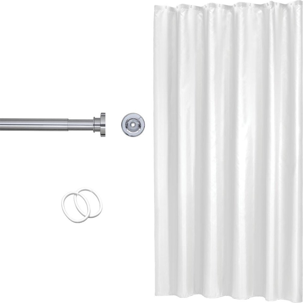 Sealskin seallux bastone per tenda doccia 80-130 cm con tenda doccia 180x200 cm inclusi 12 anelli cromo bianco